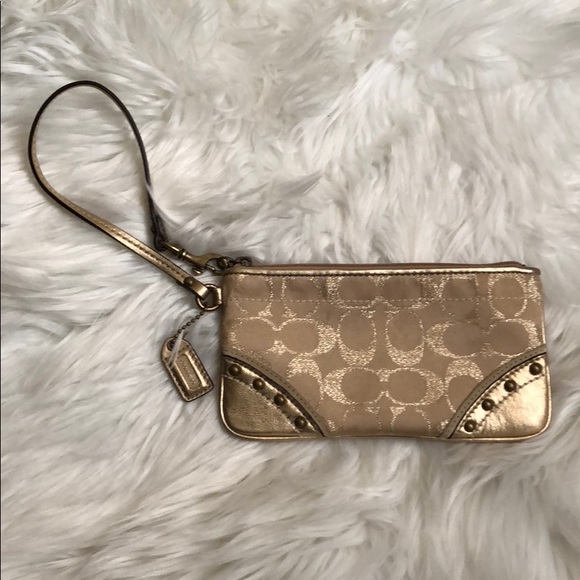 Coach Monogram Gold Metallic Wristlet - Picture 2 of 8